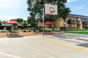 Childrens play area and basketball court